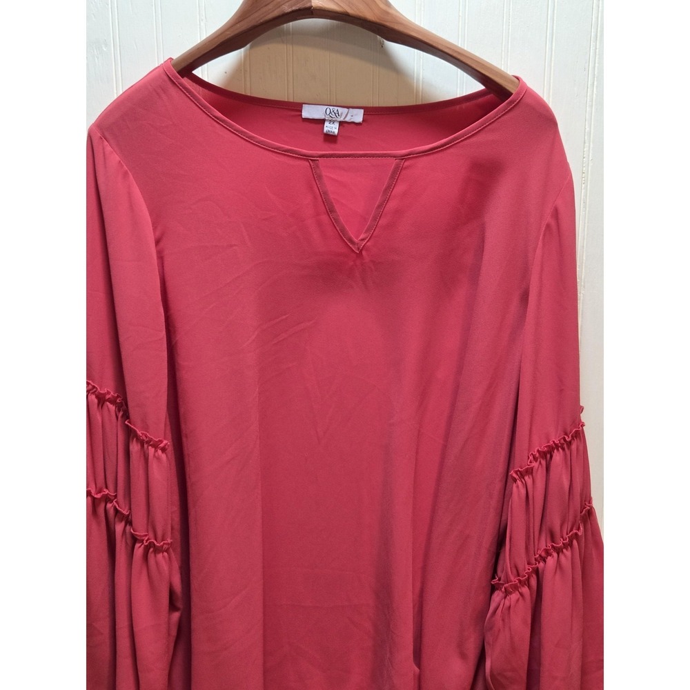 Q&A Shirt Womens 2X Pink Ruffle Bell Sleeve Scoop Neck Flowy‎ Tunic Top